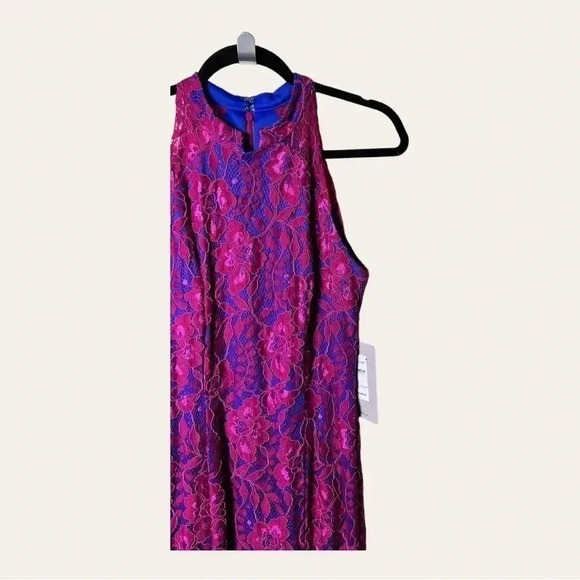 Js COLLECTION FORMAL DRESS ROYAL BLUE AND HOT‎ FUSHIA SIZE 6 HIGH NECK - Picture 3 of 11